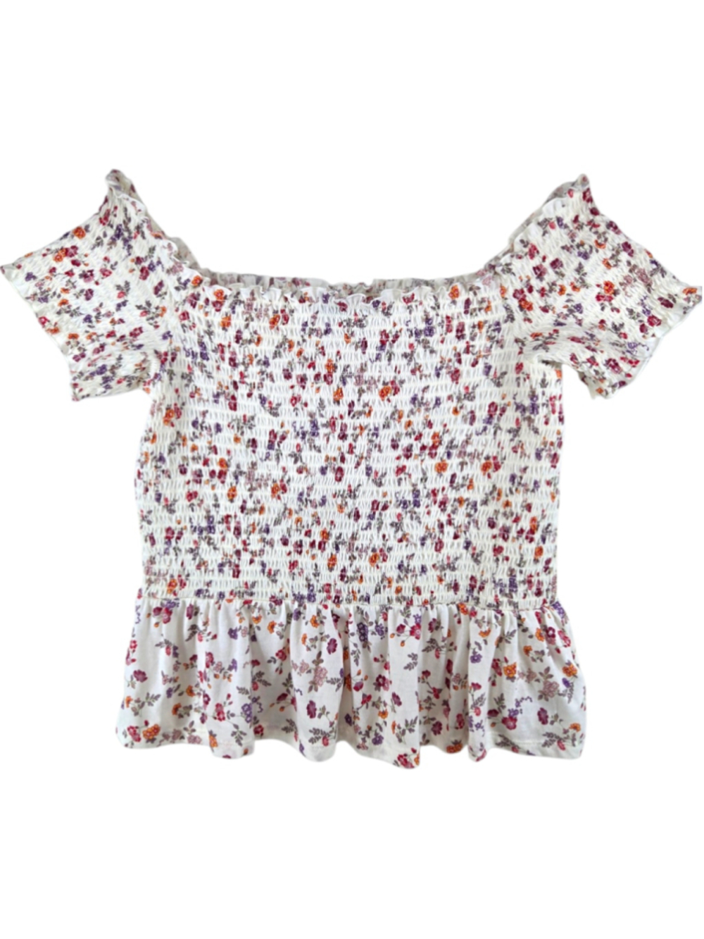 American Eagle Floral Smocked Off The Shoulder Cropped Top NWT Size M